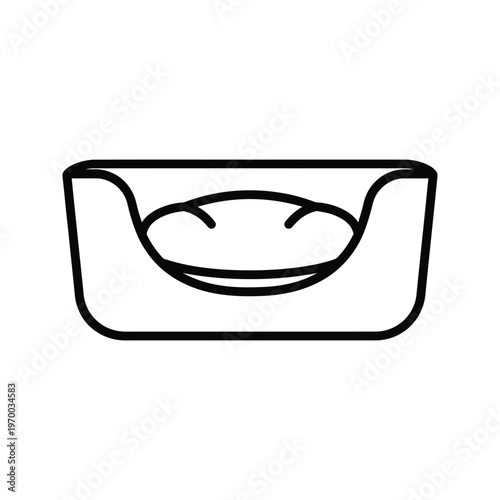 Cozy pet bed icon, a comfortable resting place for domestic animals, symbolizing animal comfort, sleep, and a safe haven for dogs and cats, in a clean line art style.