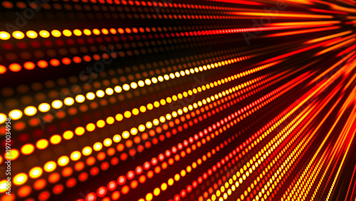 Rows of glowing dots rush forward, forming a fiery stream of light and speed. Warm shades of red and orange create a sense of energy, movement, and technological momentum.