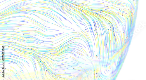 Abstract colorful streamlines flowing across a white background. Futuristic and dynamic design.