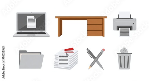 Wallpaper Mural Flat Design Illustration of Essential Office Supplies and Work Items for Productivity Torontodigital.ca