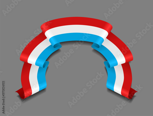 Luxembourg flag circular wavy ribbon, symbolizing national pride, ideal for patriotic badges, certificates, or cultural design themes. Vector illustration.