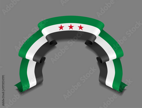 Syrian flag circular wavy ribbon, symbolizing national pride, ideal for patriotic badges, certificates, or cultural design themes. Vector illustration.