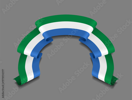Sierra Leone flag circular wavy ribbon, symbolizing national pride, ideal for patriotic badges, certificates, or cultural design themes. Vector illustration.