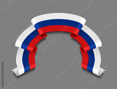 Russian flag circular wavy ribbon, symbolizing national pride, ideal for patriotic badges, certificates, or cultural design themes. Vector illustration.