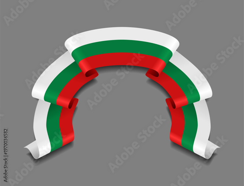 Bulgarian flag circular wavy ribbon, symbolizing national pride, ideal for patriotic badges, certificates, or cultural design themes. Vector illustration.
