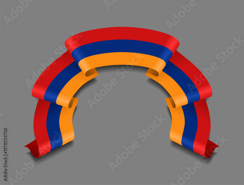 Armenian flag circular wavy ribbon, symbolizing national pride, ideal for patriotic badges, certificates, or cultural design themes. Vector illustration.