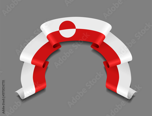 Greenland flag circular wavy ribbon, symbolizing national pride, ideal for patriotic badges, certificates, or cultural design themes. Vector illustration.