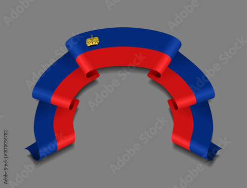 Liechtenstein flag circular wavy ribbon, symbolizing national pride, ideal for patriotic badges, certificates, or cultural design themes. Vector illustration.