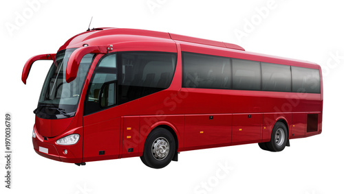 Bild auf Leinwand Crimson modern tour bus, featuring large windows and chrome accents