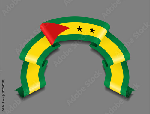 Sao Tome and Principe flag circular wavy ribbon, symbolizing national pride, ideal for patriotic badges, certificates, or cultural design themes. Vector illustration.