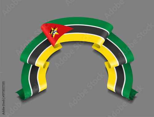 Mozambique flag circular wavy ribbon, symbolizing national pride, ideal for patriotic badges, certificates, or cultural design themes. Vector illustration.