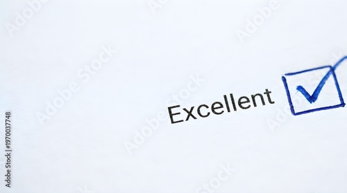 Person Gripping White Marker Above Feedback Form Checkbox Rating Good Average Bad Excellent White Background Minimalist Modern Photo Space space.