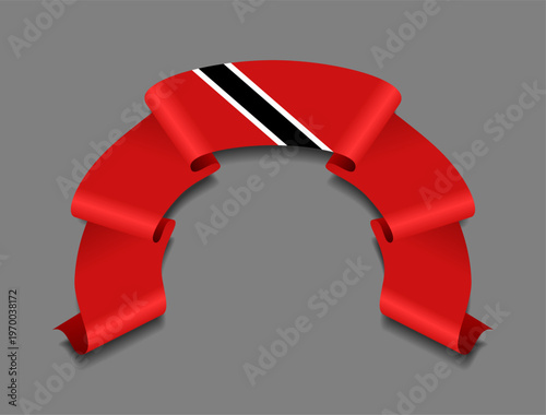 Trinidad and Tobago flag circular wavy ribbon, symbolizing national pride, ideal for patriotic badges, certificates, or cultural design themes. Vector illustration.