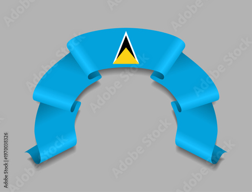 Saint Lucia flag circular wavy ribbon, symbolizing national pride, ideal for patriotic badges, certificates, or cultural design themes. Vector illustration.