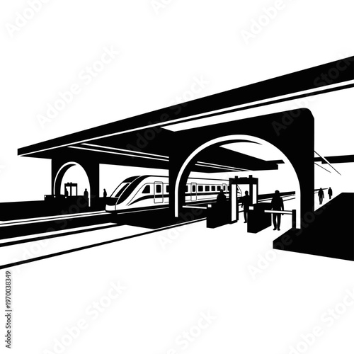 Modern High-Speed Train Vector Illustration in Black and White.