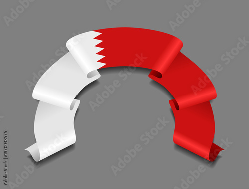 Bahraini flag circular wavy ribbon, symbolizing national pride, ideal for patriotic badges, certificates, or cultural design themes. Vector illustration.