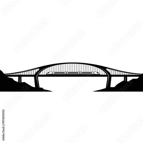 Silhouette of a Modern Arch Bridge Spanning a Gap.
