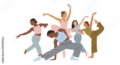 Colorful Dancing Silhouettes Vector Set of Various Dance Styles