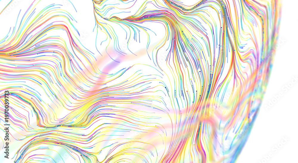 Obraz premium Dynamic digital artwork depicting colorful lines flowing on a white background, representing data v