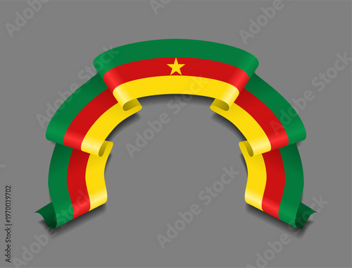 Cameroon flag circular wavy ribbon, symbolizing national pride, ideal for patriotic badges, certificates, or cultural design themes. Vector illustration.