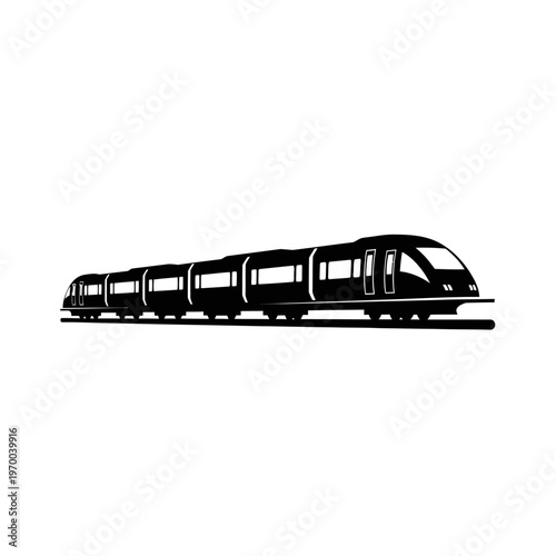 Sleek Black and White Train Illustration on White Background.
