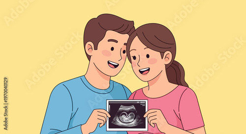 Happy couple celebrating International Donor Conception Awareness Day with ultrasound