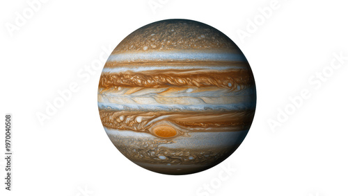 Obraz na płótnie Vibrant swirling gas giant Jupiter displaying prominent bands storms, and polar