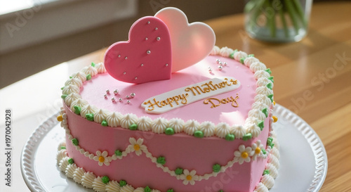 Heart-shaped pink cake with 