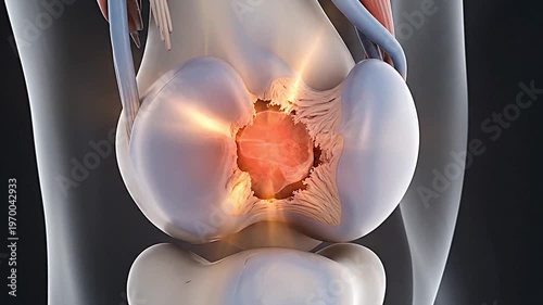 3D illustration of a damaged knee joint animation.