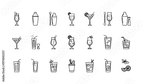 Minimal Cocktail Icons Thin Line Editable Stroke Bar Drinks Vector Pack Collection