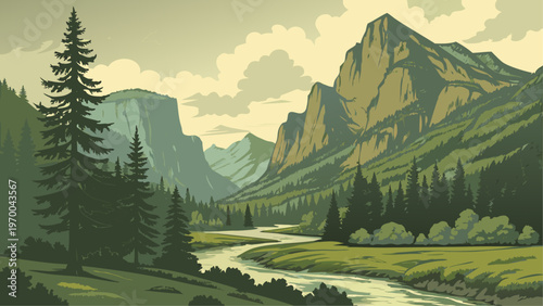 landscape with mountains and trees