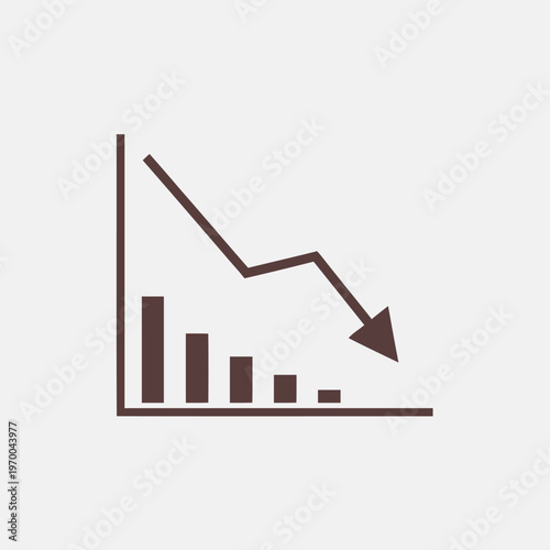Simple icon of a downward trending bar graph indicating a decrease in value or performance, perfect for financial or business presentations and reports