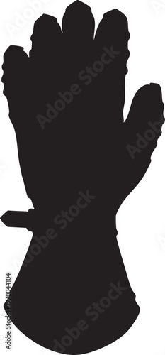 Black oven glove silhouette with five fingers and wrist strap on white background for cooking protection