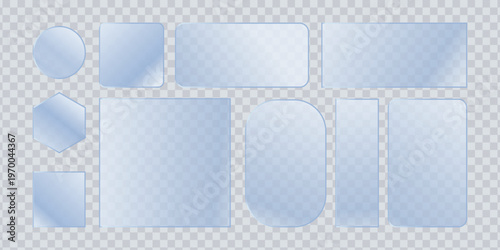 Realistic glass reflection, shiny transparent glass panel, vector collection