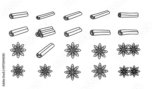 Minimal Cinnamon and Star Anise Outline Icons Spice Set Editable Stroke Kitchen Vector Pack