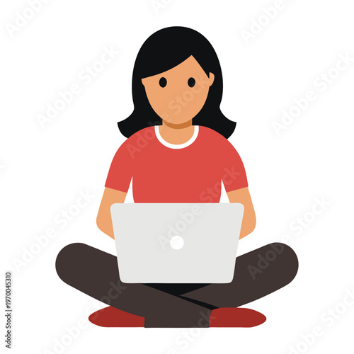 Woman sitting cross legged with a laptop on her lap