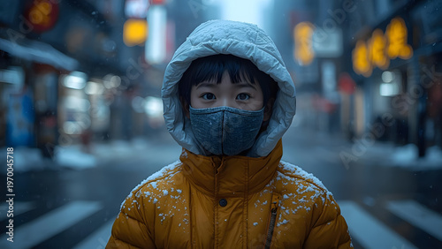 A young child in a hooded.