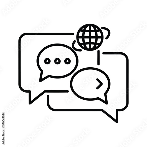 Global communication concept with speech bubbles and world globe, symbolizing international connection