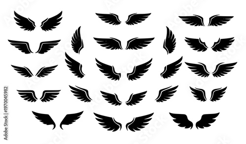 Angel Wing Shapes Flat Vector Set Feathered Wings Logo Emblem Collection