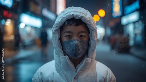 A young child in a hooded.