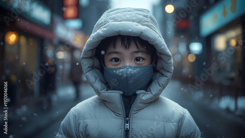 A young child in a hooded.