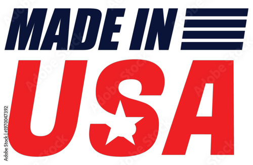 Patriotic Made in the USA logo with red stripes and star graphic