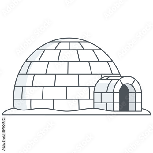 An Inuit igloo made of ice and snow. The shelter is dome-shaped, and the building is white