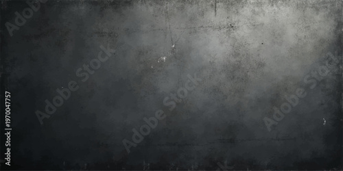 Dark grunge metal texture design with an old vintage black concrete wall pattern and a smoky gray backdrop surface