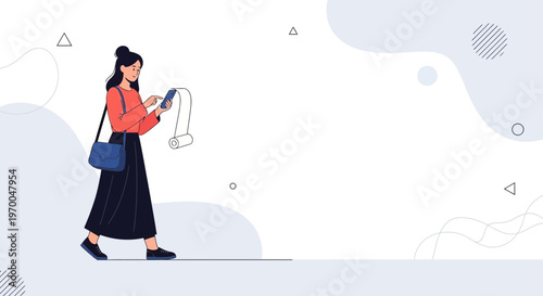 Woman with Receipt and Smartphone, Shopping List, Online Shopping Concept