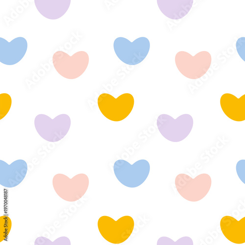 Vector seamless pattern with decorative hearts in cheerful pastel colors. Perfect for Valentine's Day, wrapping paper, accessories, and branding.