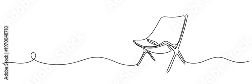 Chair positioned on flowing continuous line in white space, none editable strokes
