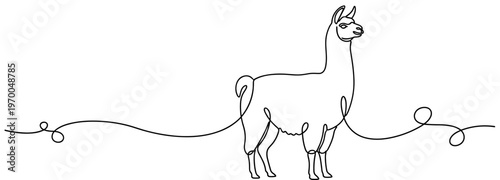 Llama standing on continuous line drawing with looped border, none editable strokes