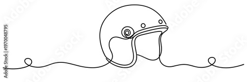 Open motorcycle helmet depicted in continuous line drawing, none editable strokes