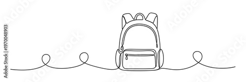 Backpack placed on continuous line background, none editable strokes